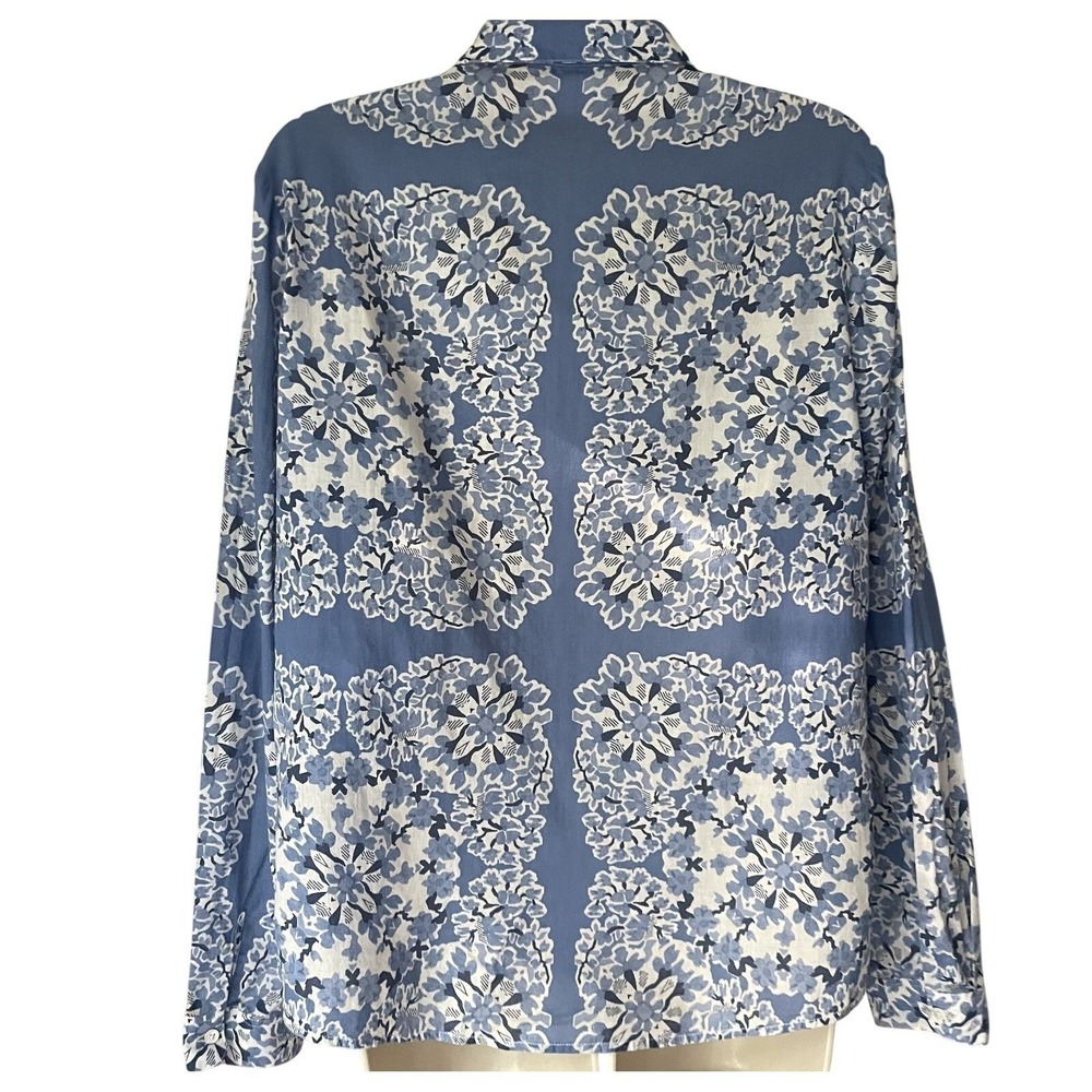 Sézane Pierro Shirt 34 XS Blue White Floral Organic Cotton Button Front Portugal - Picture 5 of 11